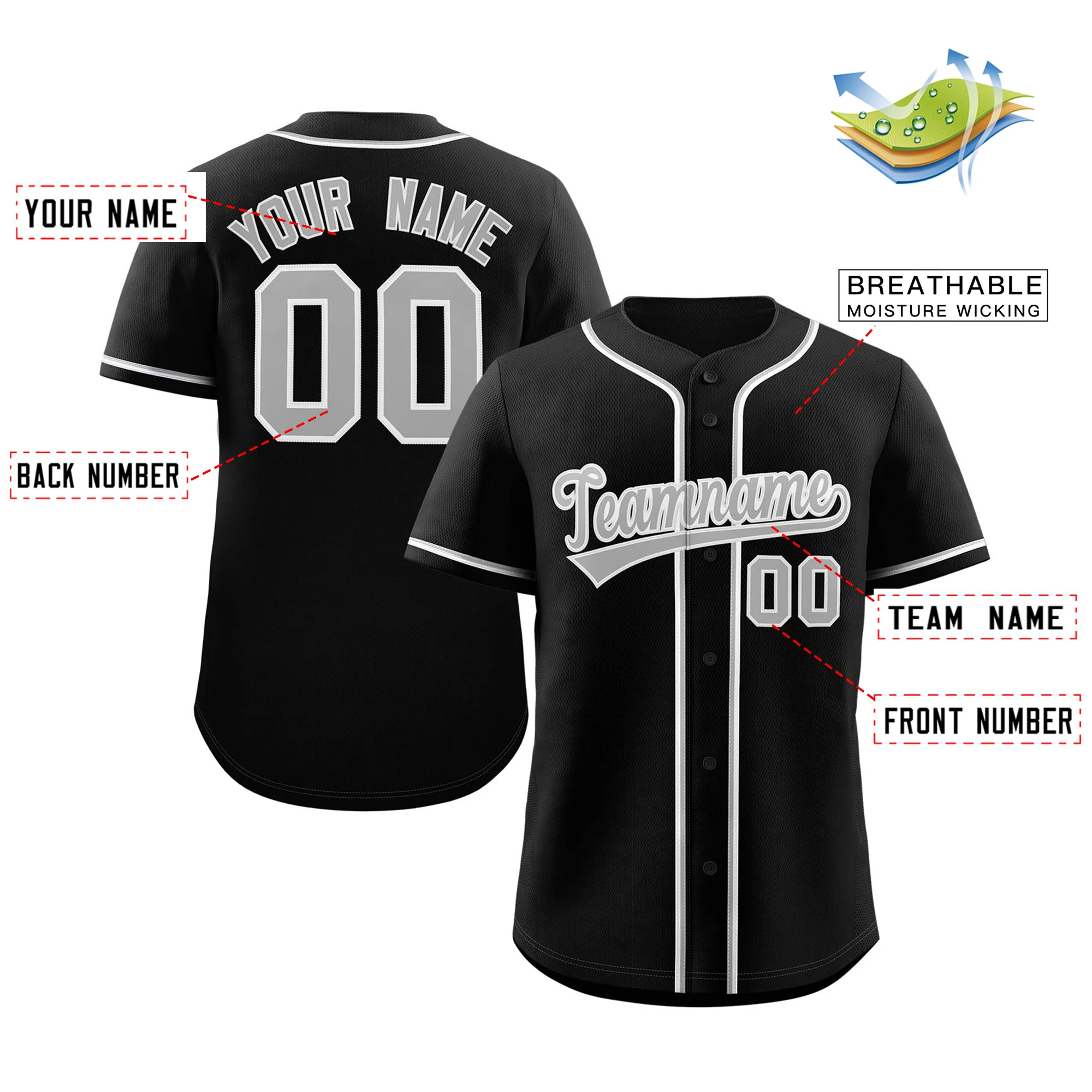 Hcwe Custom Black Gray-White Classic Style Authentic Baseball Jersey