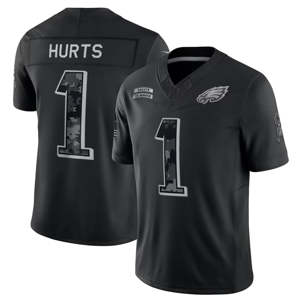 Reast P.Eagles #1 Jalen Hurts Player Black Limited 2026 Salute to Service Home Game Stitched Jerseys