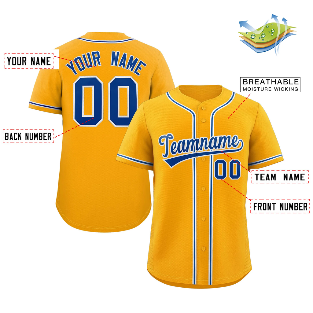 Hcwe Custom Yellow Royal-White Classic Style Authentic Baseball Jersey