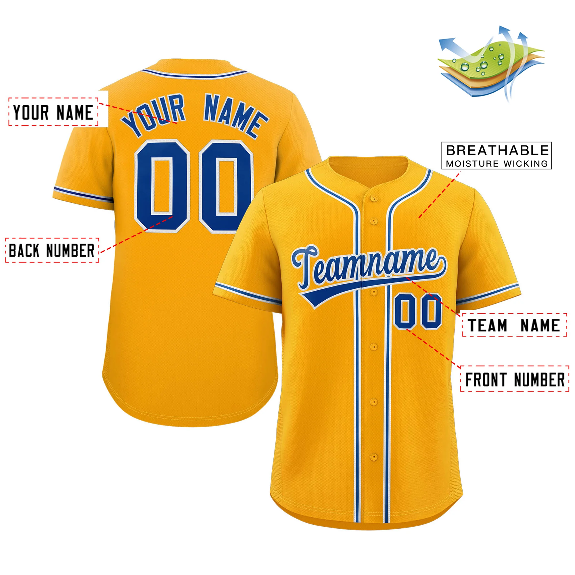 Hcwe Custom Yellow Royal-White Classic Style Authentic Baseball Jersey