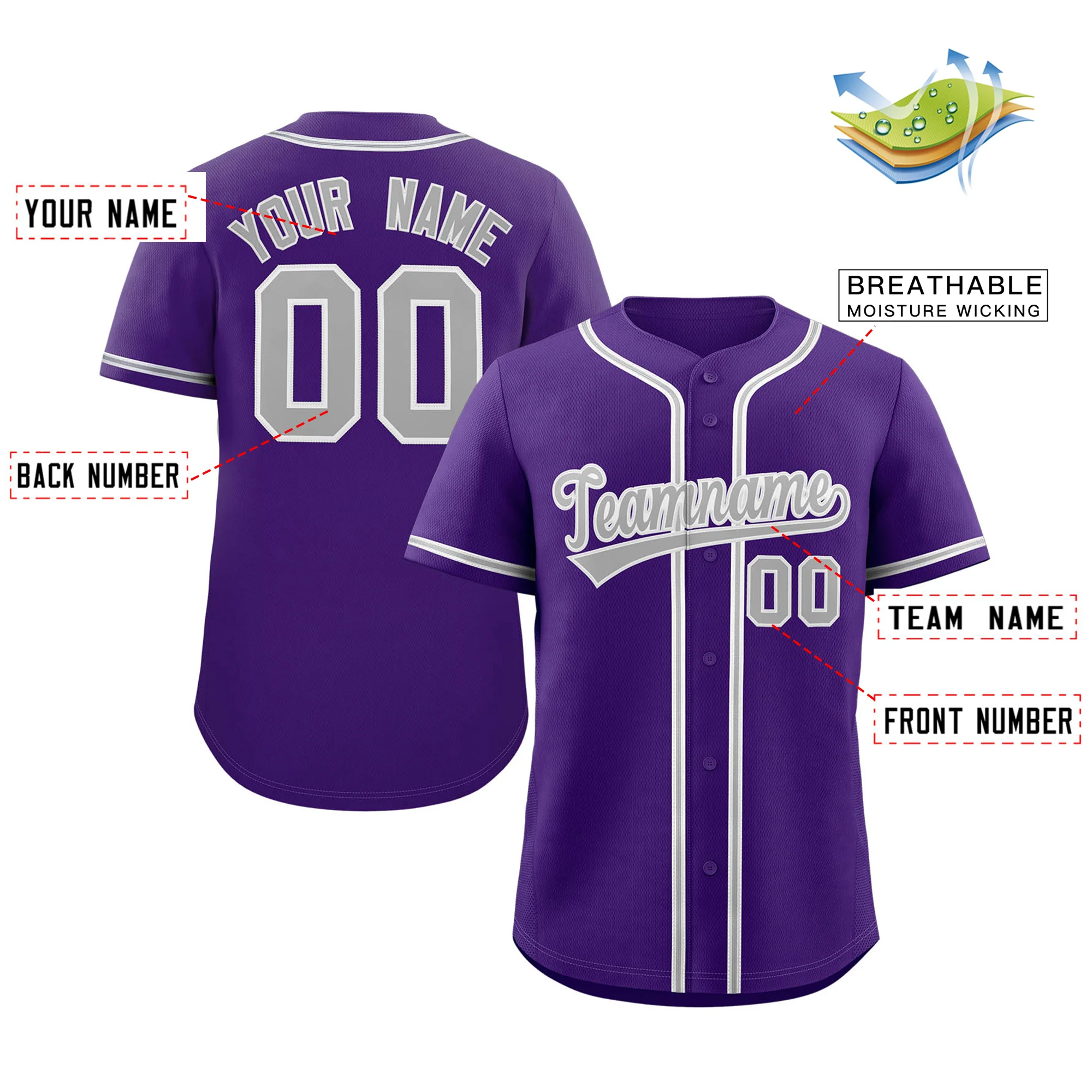 Hcwe Custom Purple Gray-White Classic Style Authentic Baseball Jersey