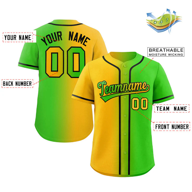 Hcwe Custom Neon Green Yellow-Black Gradient Fashion Authentic Baseball Jersey