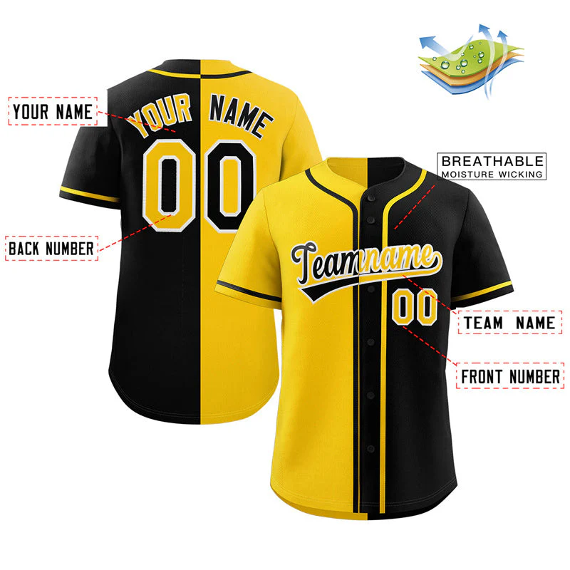 Hcwe Custom Black Yellow-White Hook Split Fashion Authentic Baseball Jersey