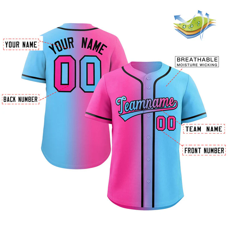 Hcwe Custom Pink Blue-Black Gradient Fashion Authentic Baseball Jersey