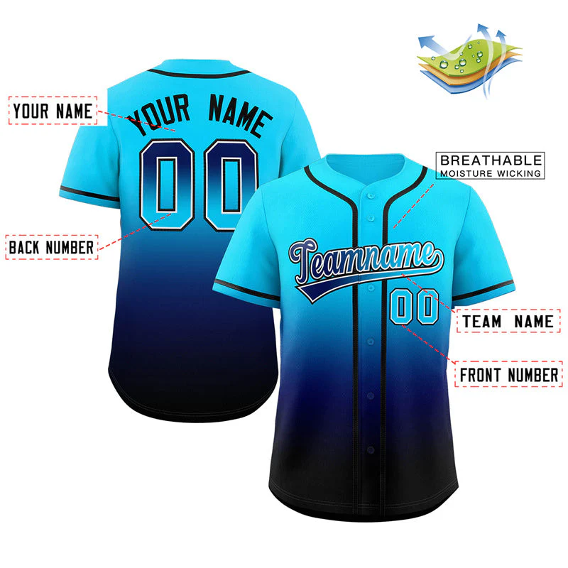 Hcwe Custom Powder Blue Navy-Black Gradient Fashion Authentic Baseball Jersey