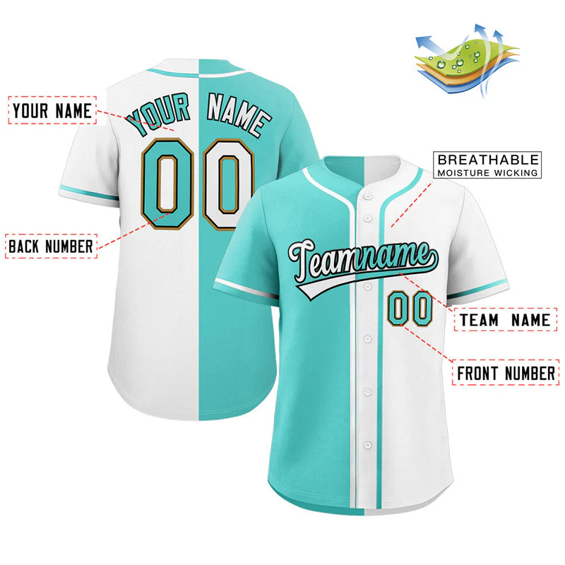 Hcwe Custom White Aqua-Black Split Fashion Design Authentic Baseball Jersey