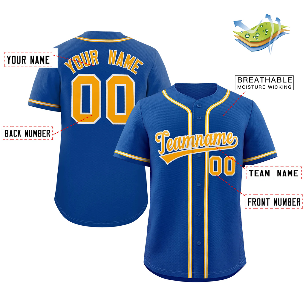 Hcwe Custom Royal Gold-White Classic Style Authentic Baseball Jersey