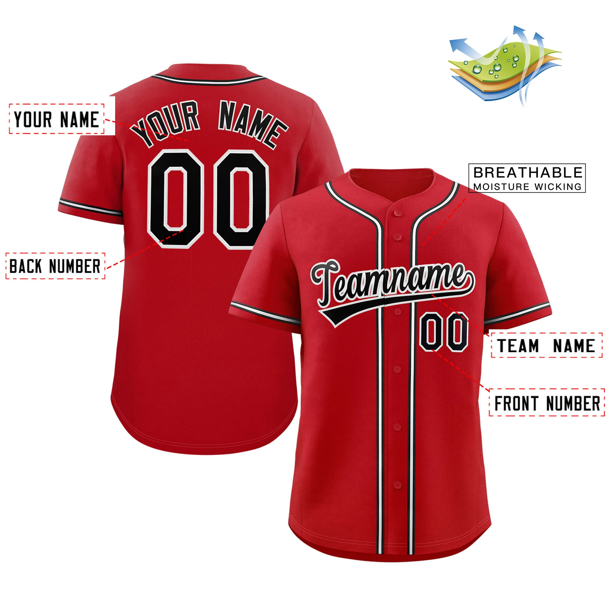 Hcwe Custom Red Black-White Solider Classic Style Authentic Baseball Jersey