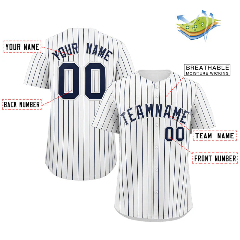 Hcwe Custom White Navy Stripe Fashion Authentic Baseball Jersey