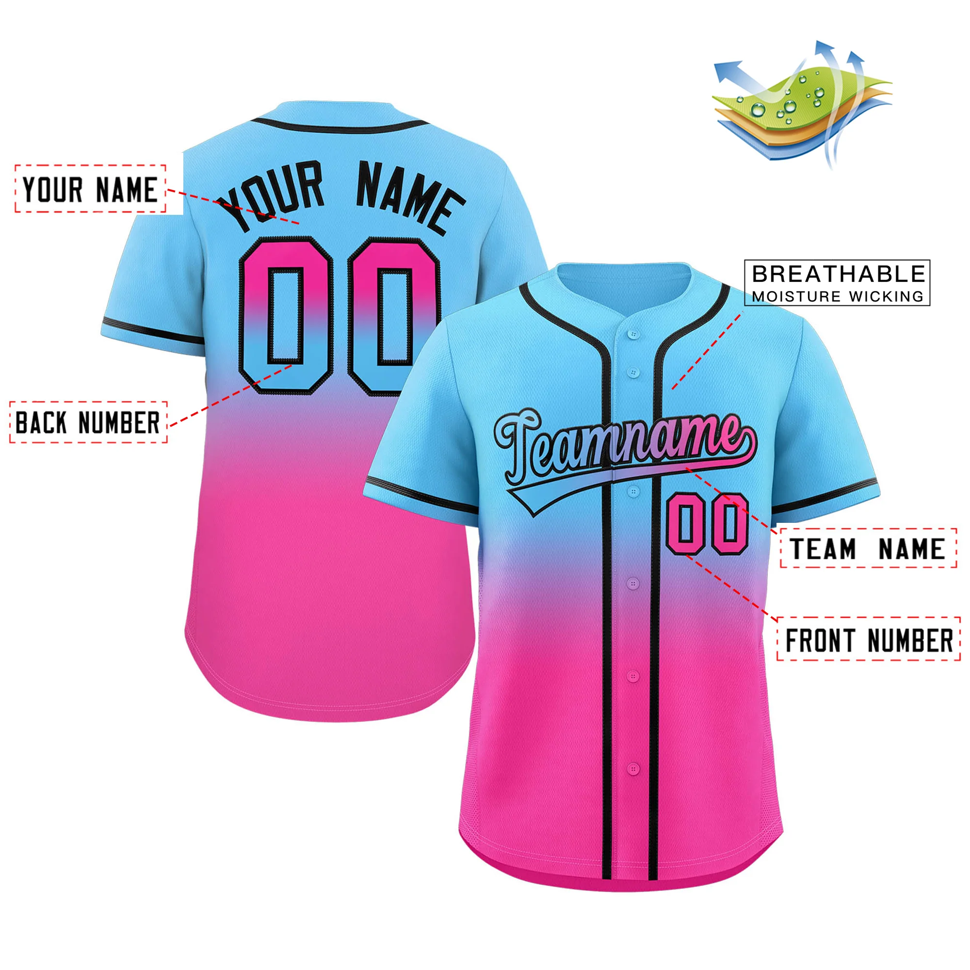 Hcwe Custom Light Blue Pink Gradient Fashion Authentic Baseball Jersey