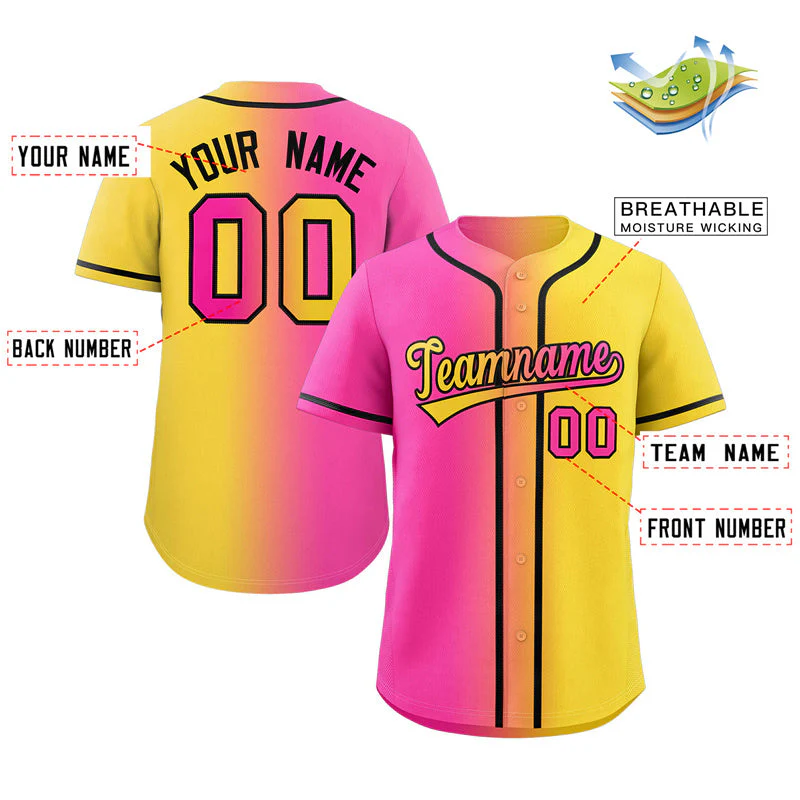 Hcwe Custom Pink Yellow-Black Gradient Fashion Authentic Baseball Jersey