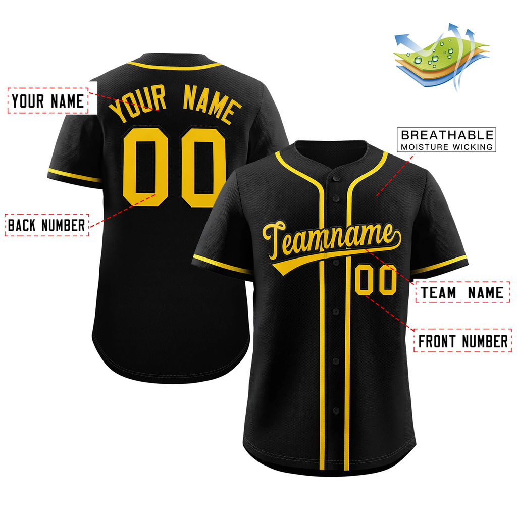 Hcwe Custom Black Yellow Classic Style Authentic Baseball Jersey