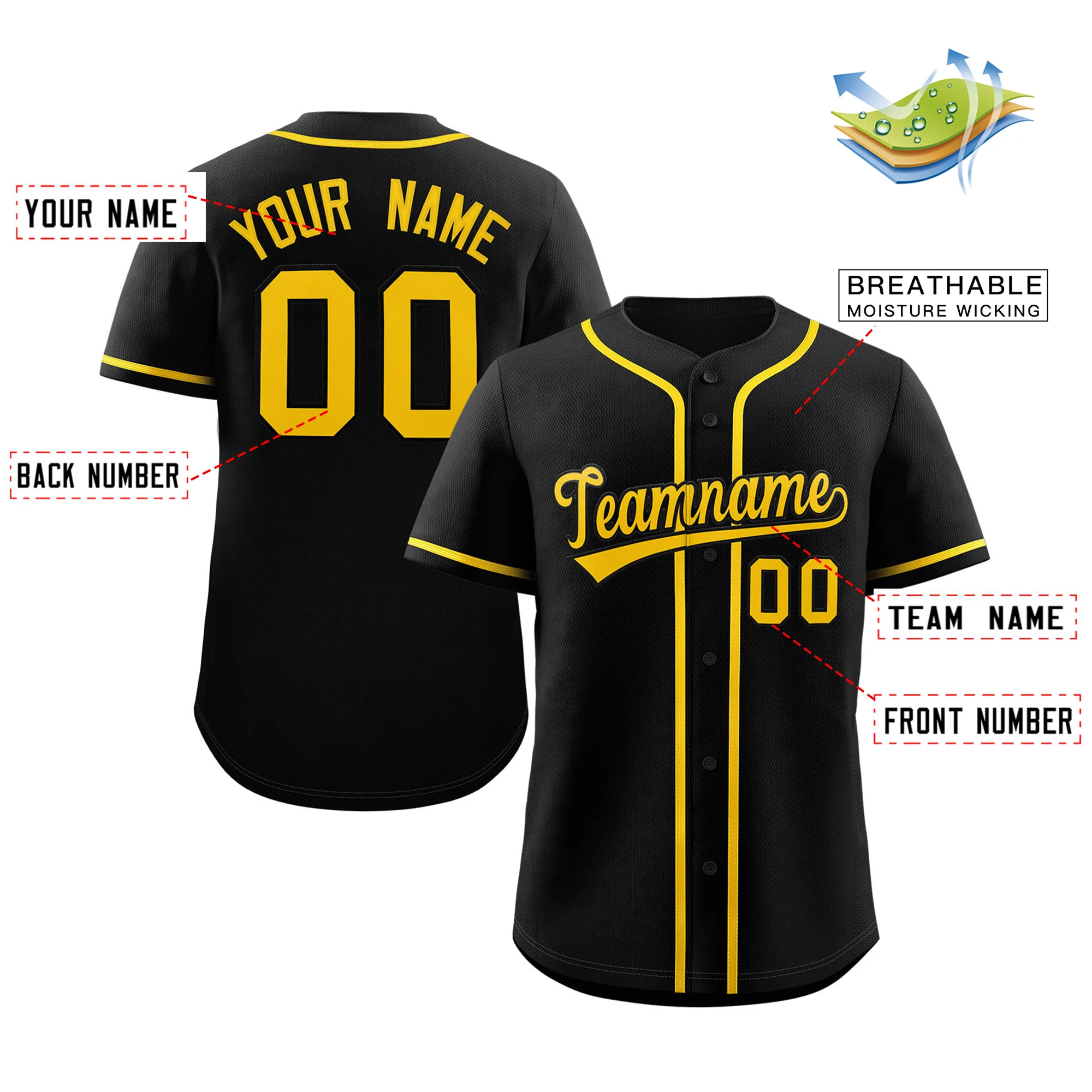 Hcwe Custom Black Yellow Classic Style Authentic Baseball Jersey