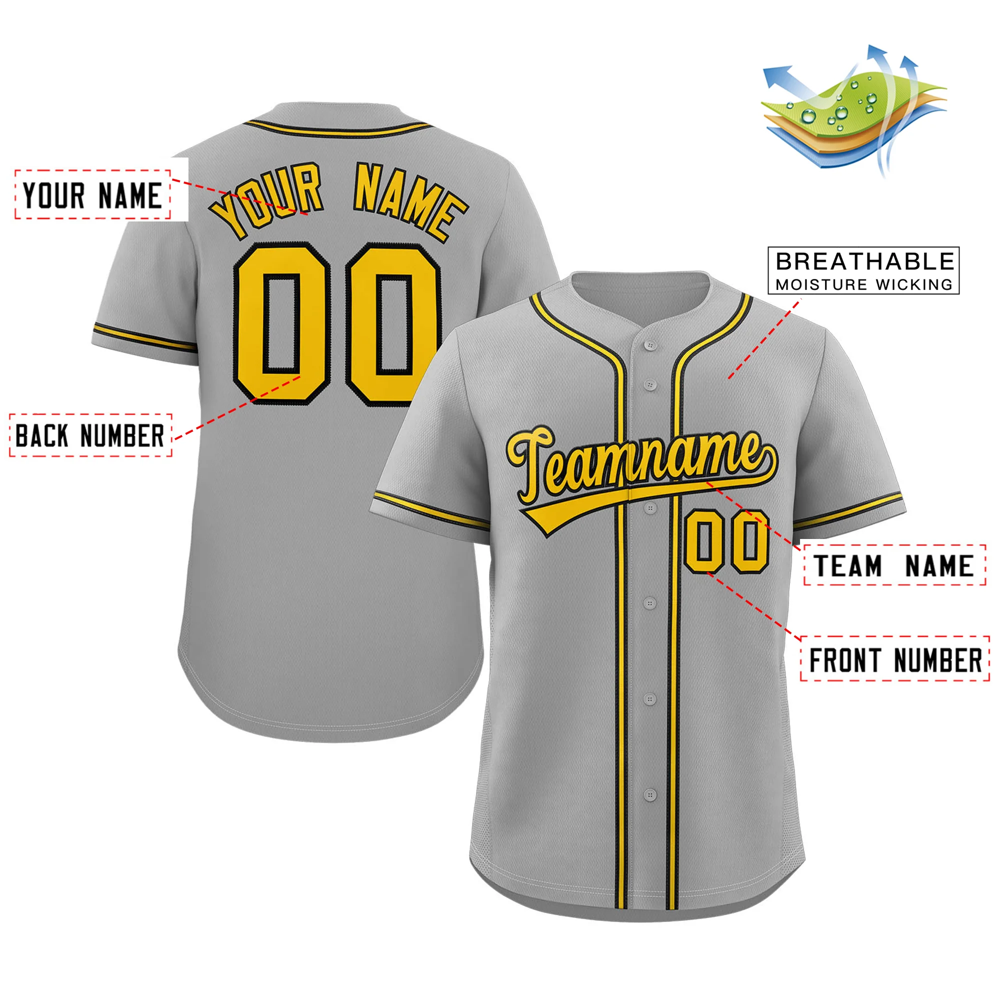 Hcwe Custom Gray Yellow-White Classic Style Authentic Baseball Jersey