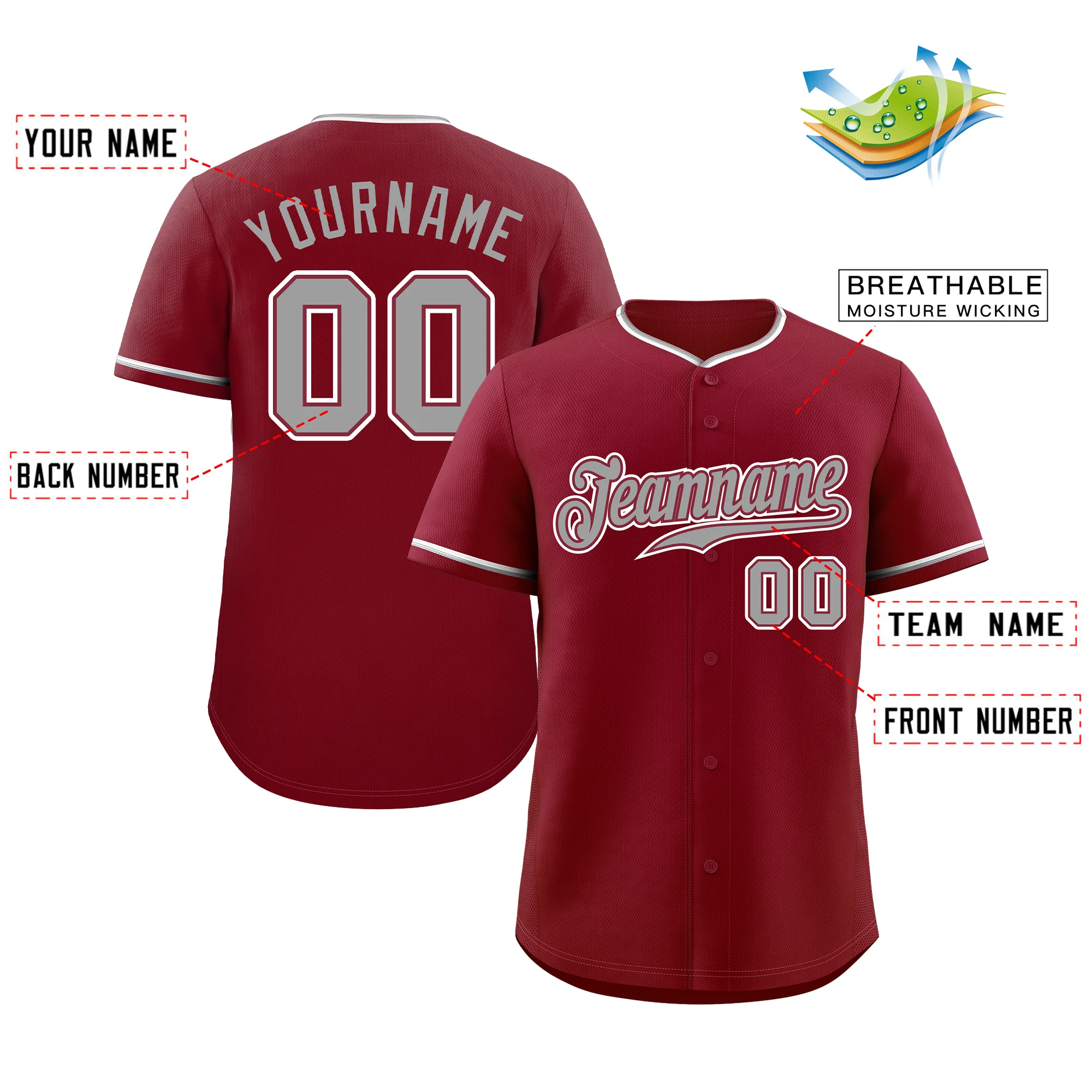 Hcwe Custom Crimson Gray-White Classic Style Authentic Baseball Jersey