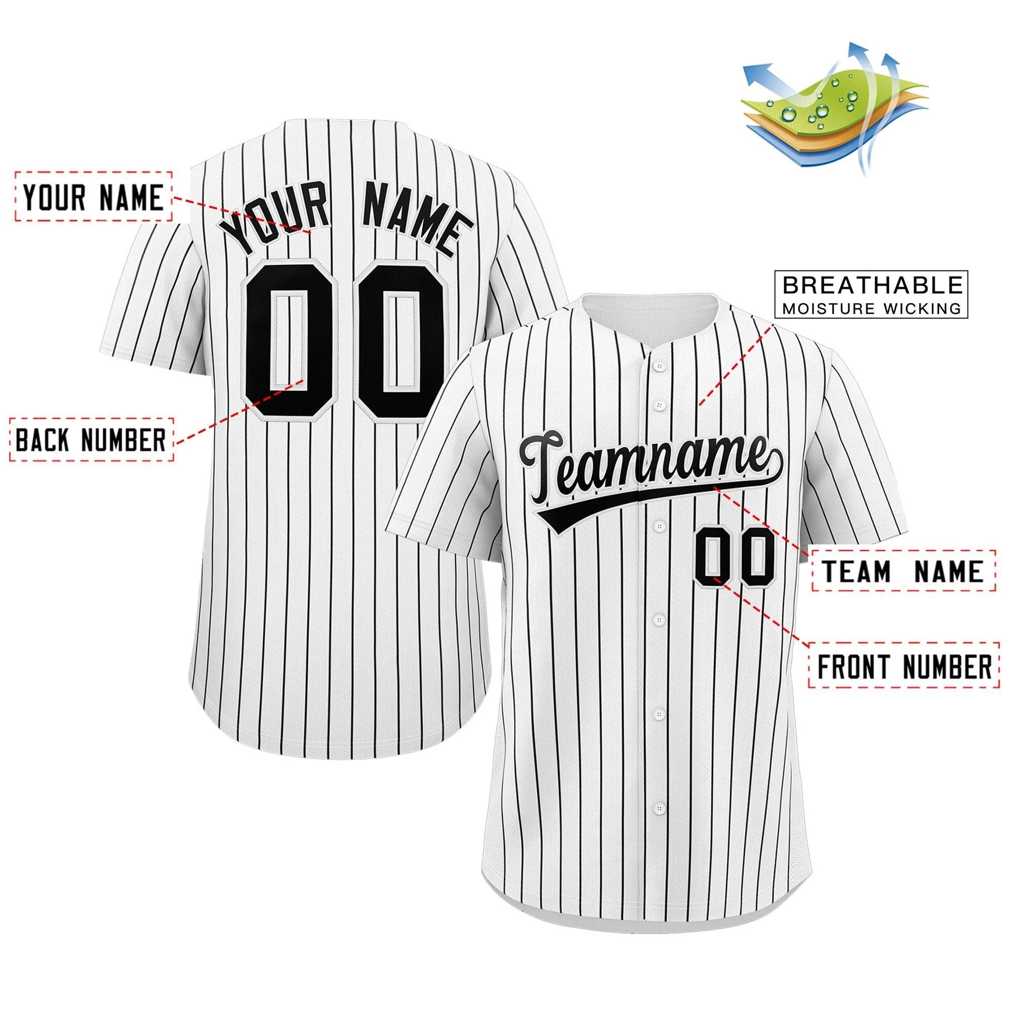 Hcwe Custom Pinstripe Baseball Jersey Button Down Shirt Personalized for AdultsYouth