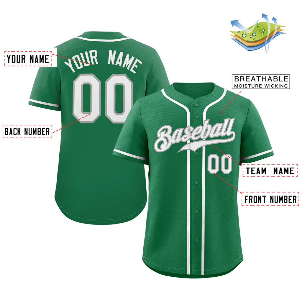 Hcwe Custom Kelly Green White-Gray Classic Style Authentic Baseball Jersey