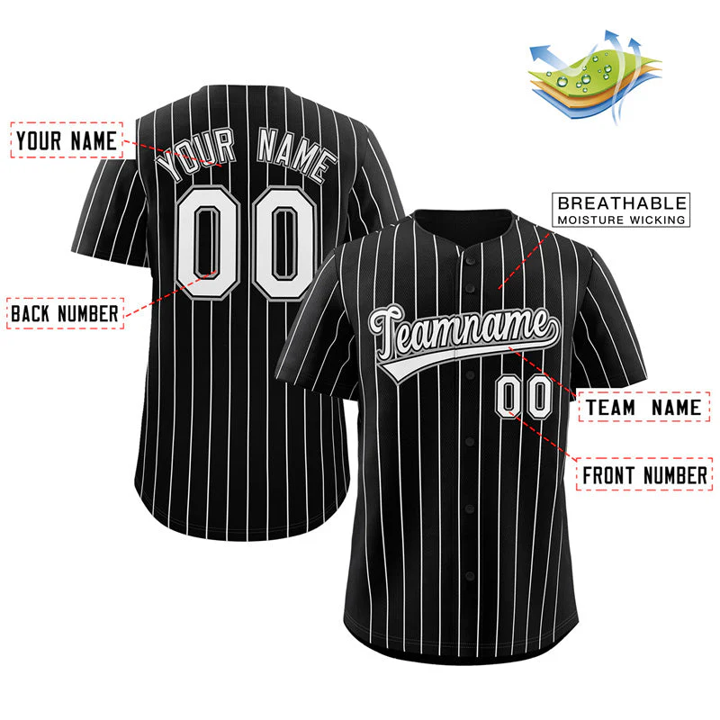 Hcwe Custom Black White-Gray Stripe Fashion Authentic Baseball Jersey
