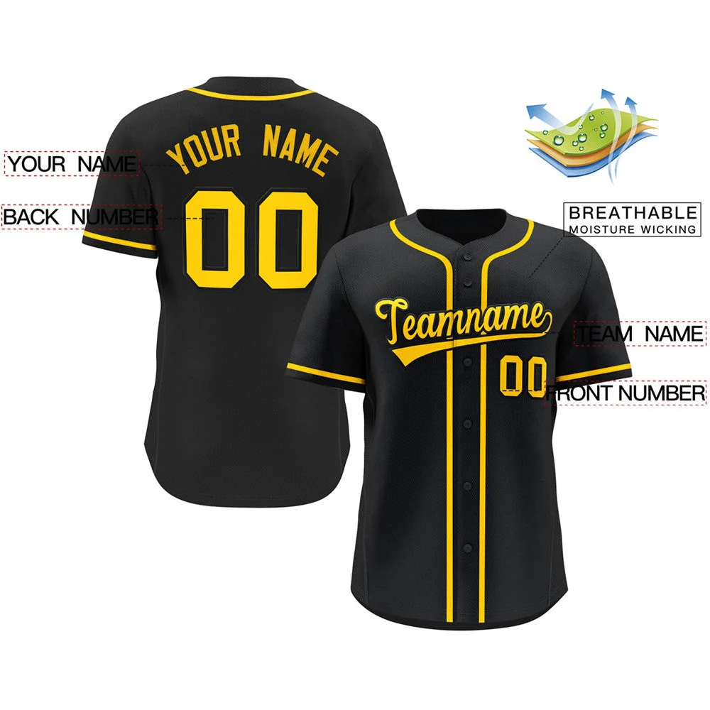 Hcwe Custom Black Yellow Classic Style Fashion Authentic Baseball Jersey