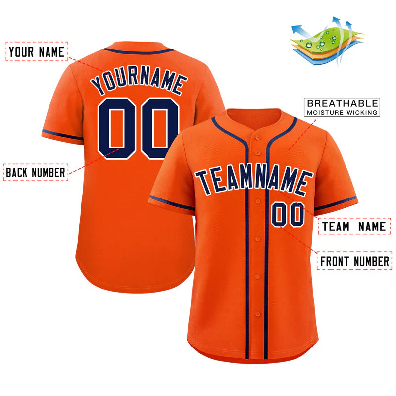 Hcwe Custom Orange Navy-White Bull Classic Style Authentic Baseball Jersey