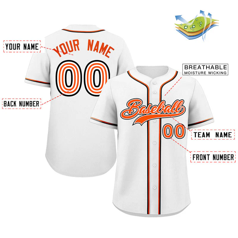 Hcwe Custom White Orange-Black Classic Style Authentic Baseball Jersey