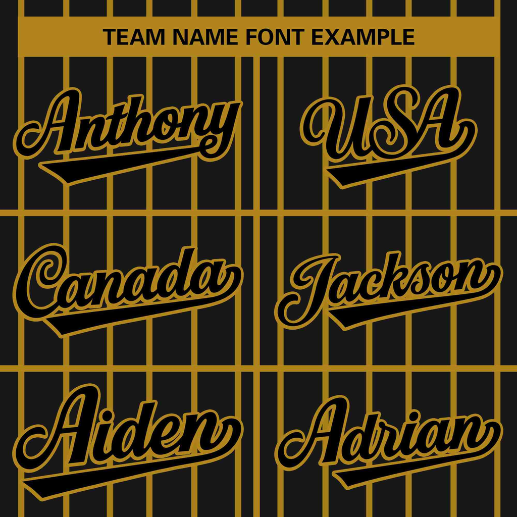 Hcwe Custom Black Old Gold Stripe Fashion Design Full Button Authentic Baseball Jersey