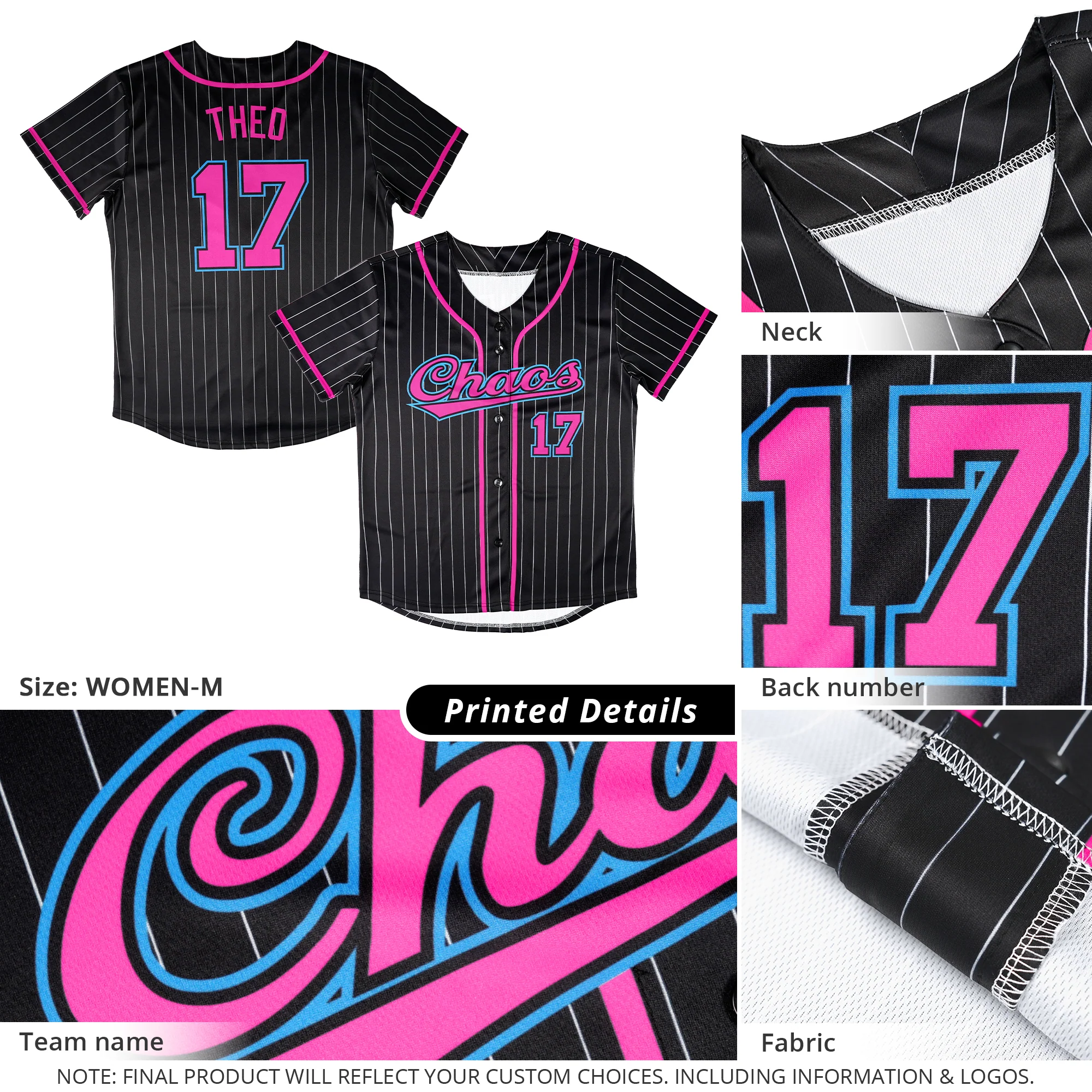 Hcwe Custom Black Pink-Gray Stripe Fashion Design Full Button Authentic Baseball Jersey