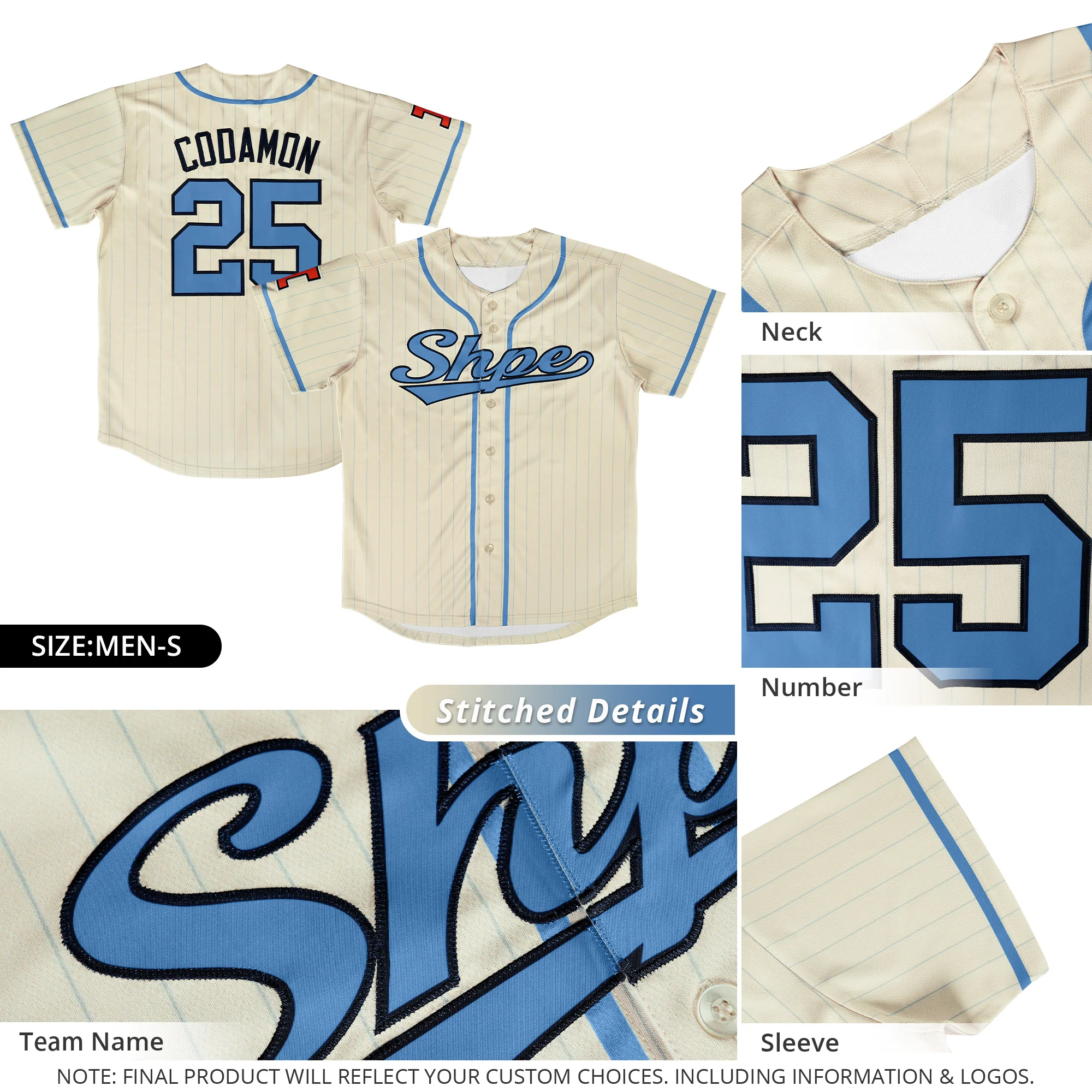 Hcwe Custom Cream Light Blue-Light Gray Stripe Fashion Design Full Button Authentic Baseball Jersey