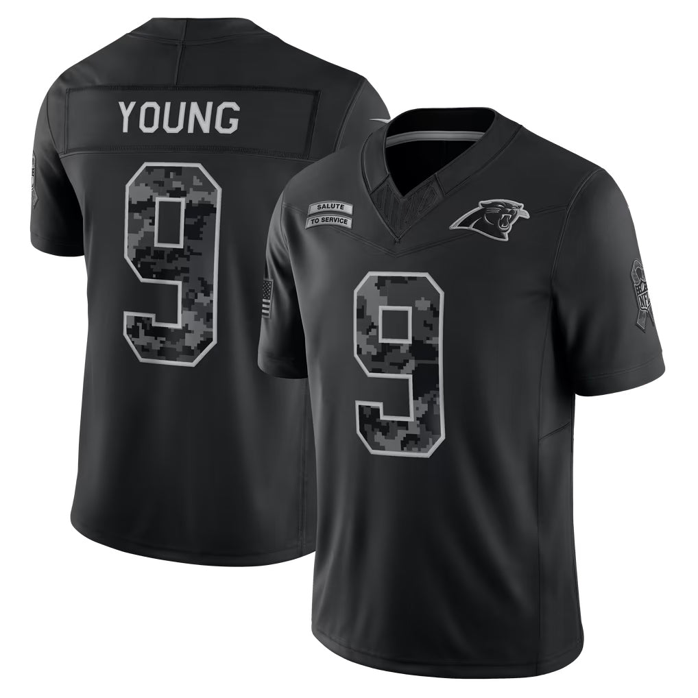 Reast C.Panthers #9 Bryce Young Player Black Limited 2026 Salute to Service Home Game Stitched Jerseys