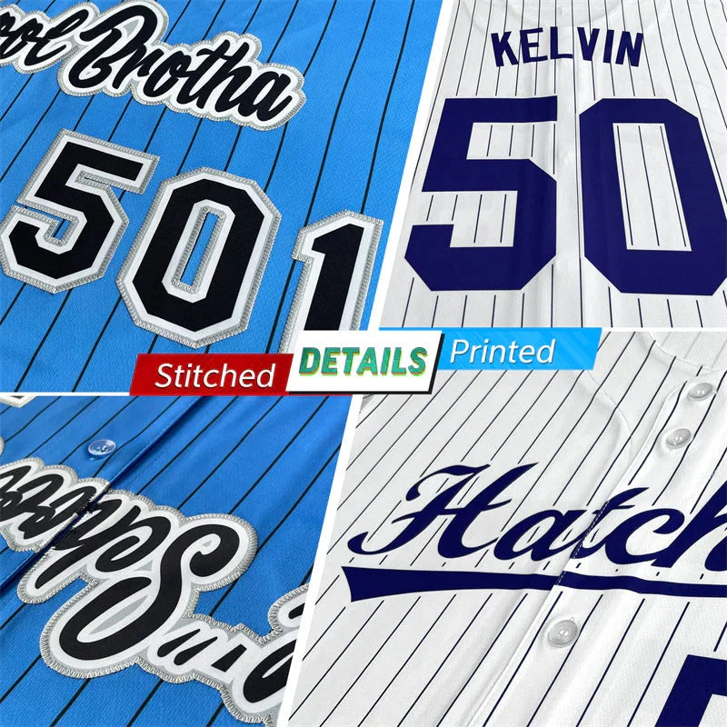 Hcwe Custom White Navy Stripe Fashion Authentic Baseball Jersey