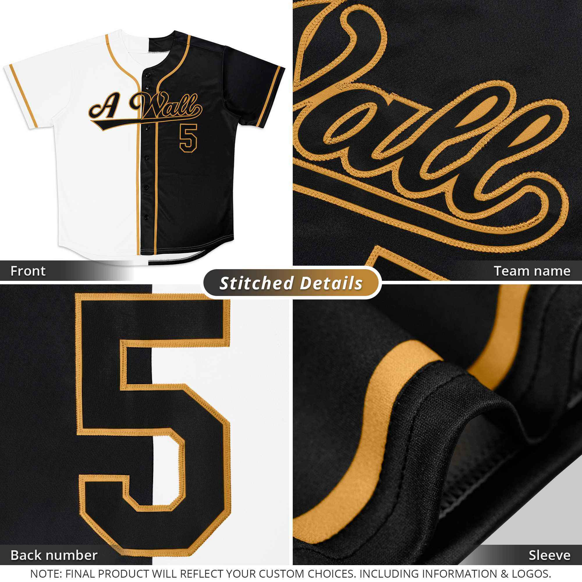 Hcwe Custom Black Yellow-White Hook Split Fashion Authentic Baseball Jersey