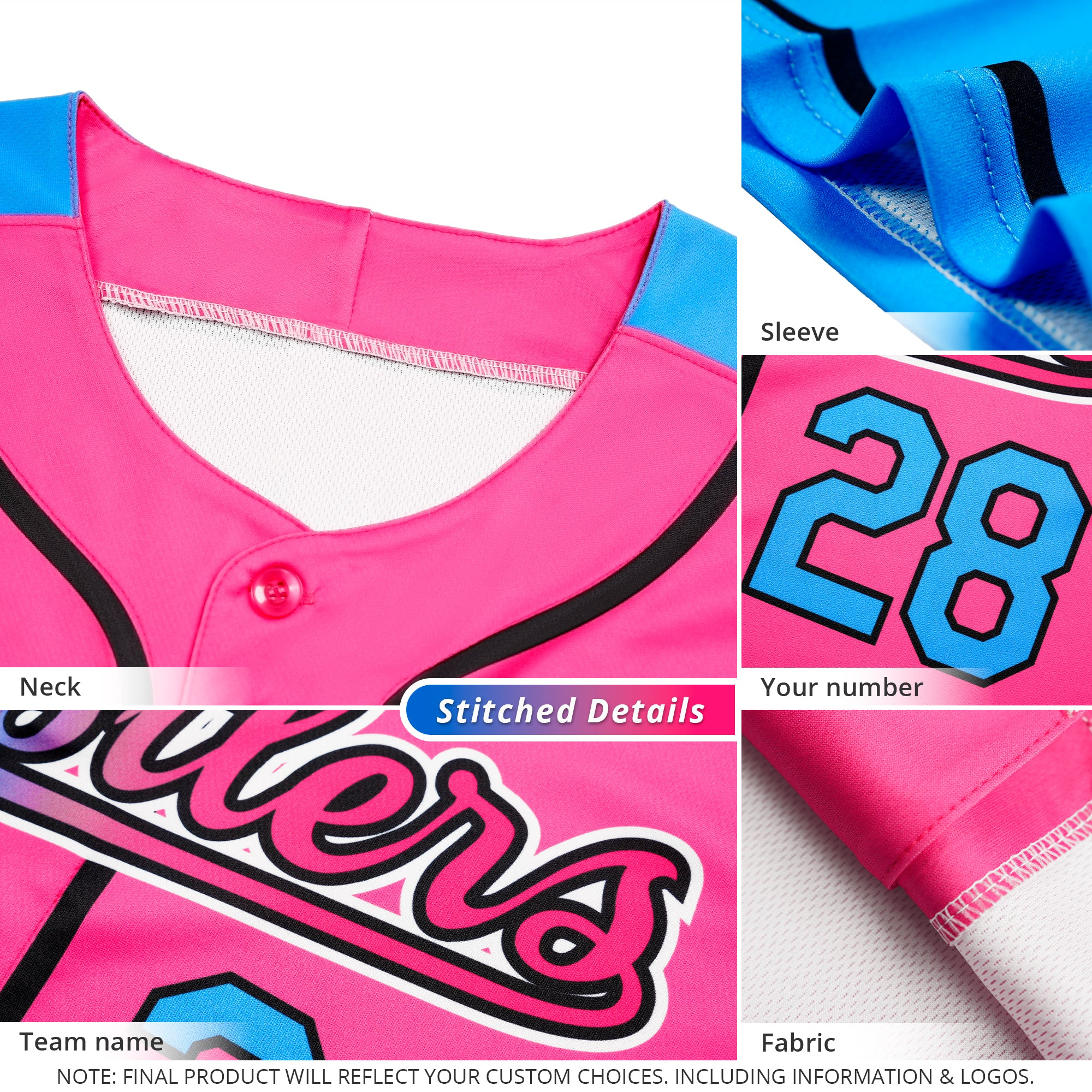 Hcwe Custom Pink Blue-Black Gradient Fashion Authentic Baseball Jersey