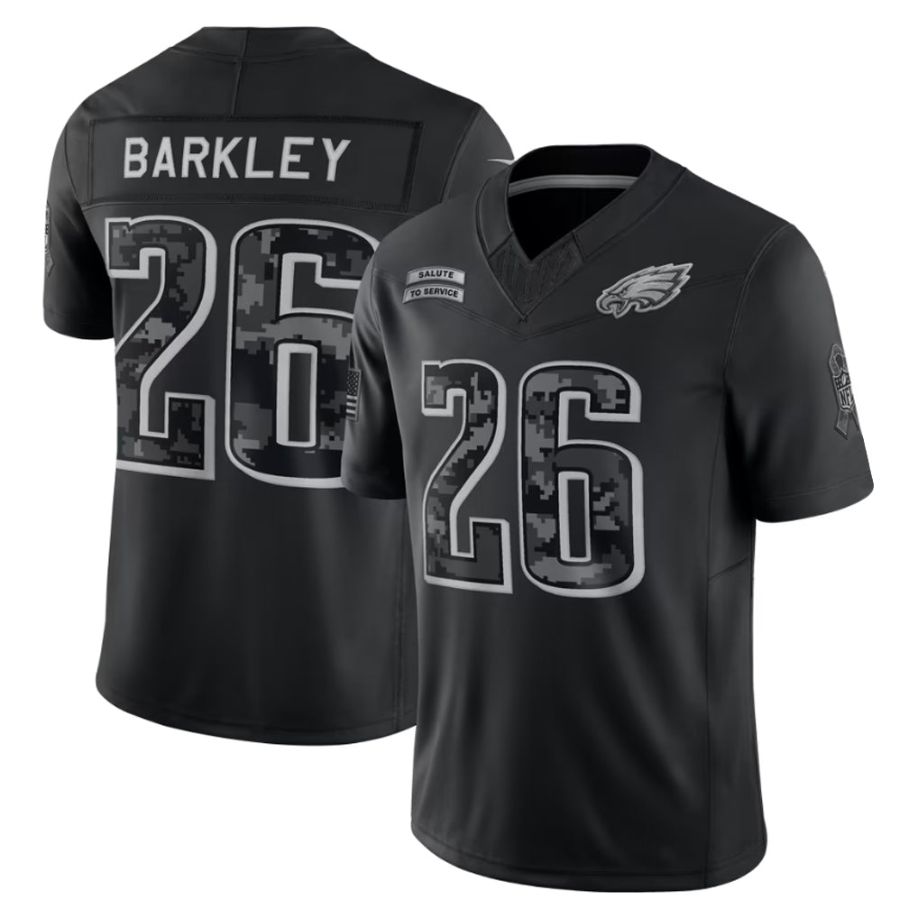 Reast P.Eagles #26 Saquon Barkley Player Black Limited 2026 Salute to Service Home Game Stitched Jerseys
