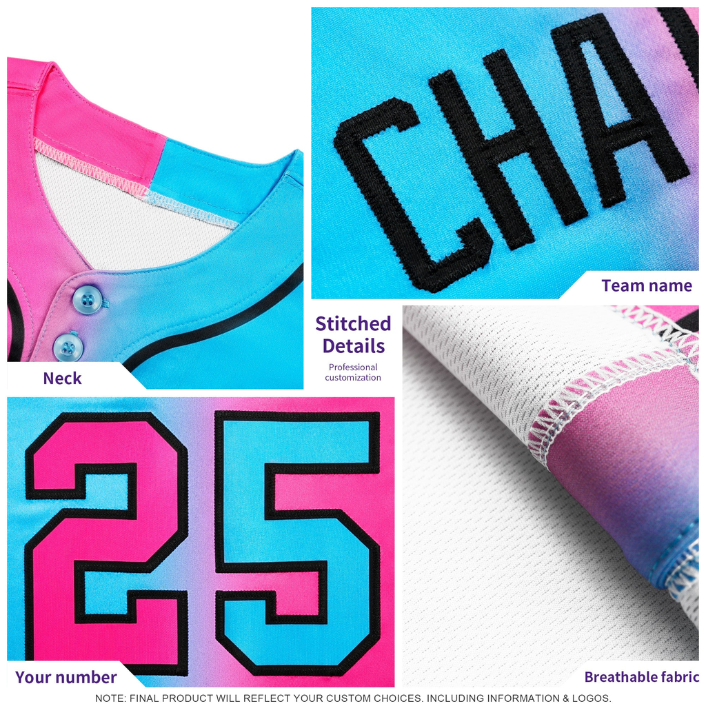 Hcwe Custom Pink Blue-Black Gradient Fashion Authentic Baseball Jersey
