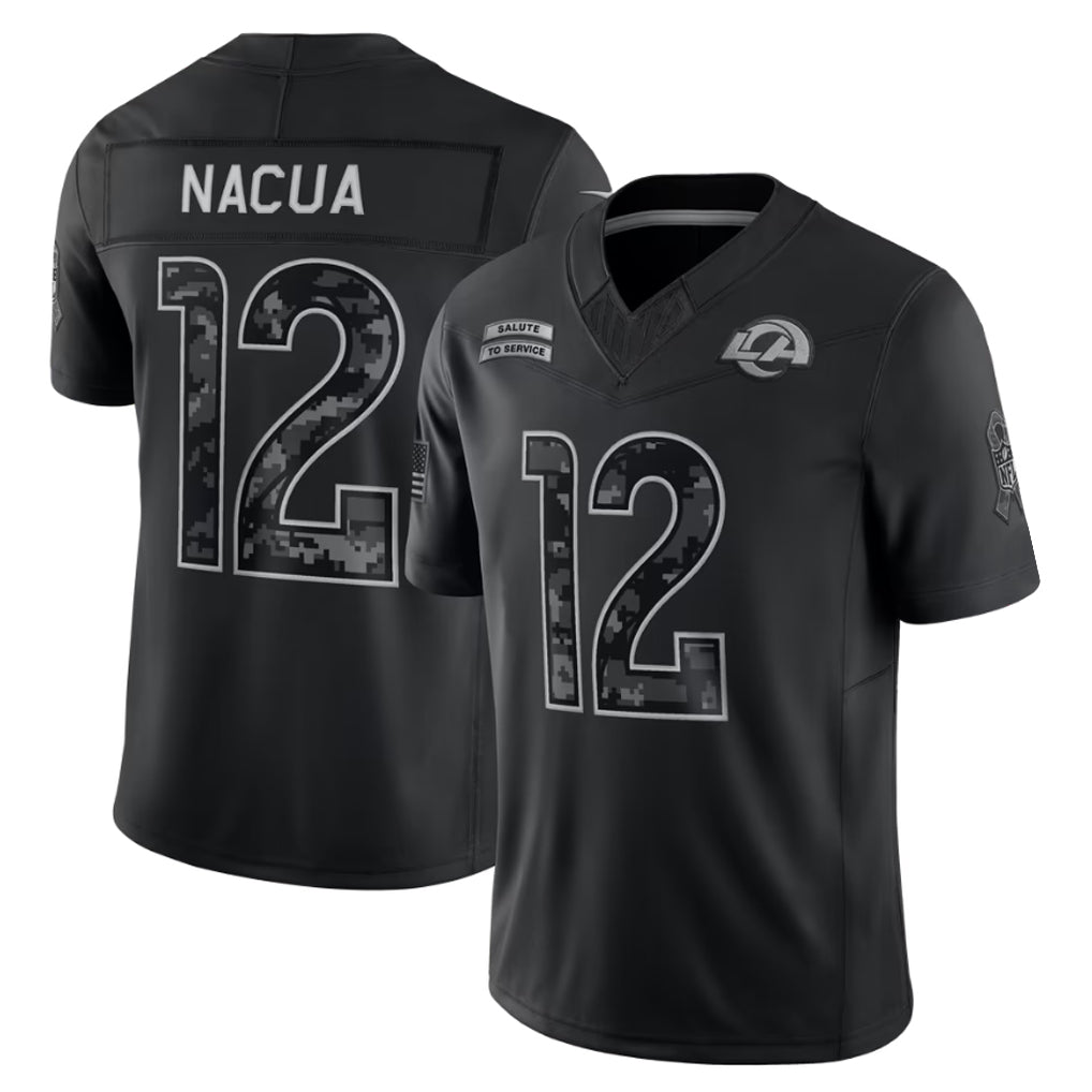 Reast LA.Rams #12 Puka Nacua Player Black Limited 2026 Salute to Service Home Game Stitched Jerseys
