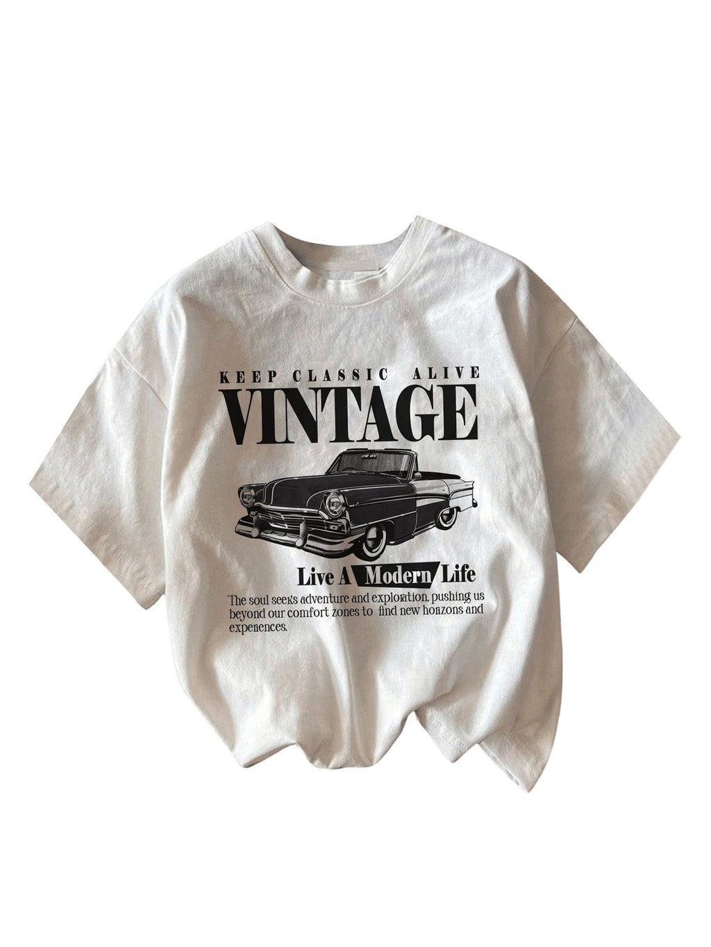 RoseSeek Women's Graphic Letter Tee Crew Neck Trendy Summer Vintage T Shirt | Drop Shoulder, Short Sleeve Car Print Top, Graphic Tees for Women, Y2k Vintage Tshirts