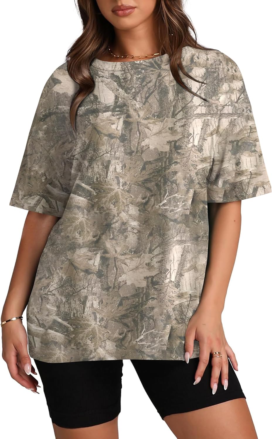 Womens Camo Shirt Oversized Maple Leaf Short Sleeve T Shirts Tops | Loose Fit,White Camo T-Shirt,Crew Neck,Half Sleeve,Everyday Outfits,Gym,Workout,Home,Work,Hiking,2026 Basic Tee