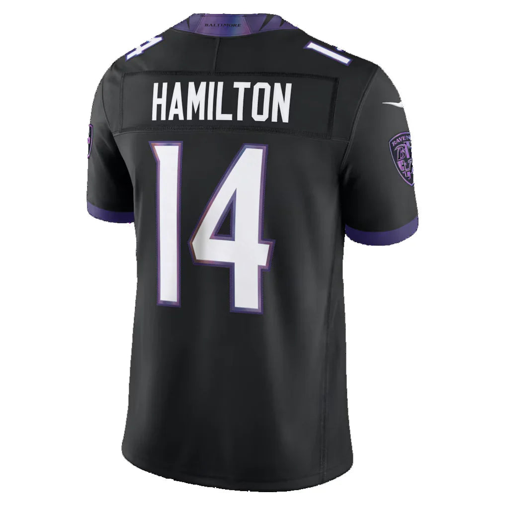B.Ravens #14 Kyle Hamilton Black Alternate Vapor F.U.S.E. Stitched Limited Jersey