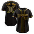 Hcwe Custom Black Old Gold Stripe Fashion Design Full Button Authentic Baseball Jersey