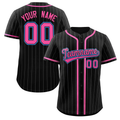 Hcwe Custom Black Pink-Gray Stripe Fashion Design Full Button Authentic Baseball Jersey