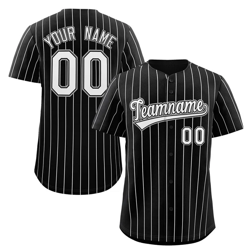 Hcwe Custom Black White-Gray Stripe Fashion Authentic Baseball Jersey