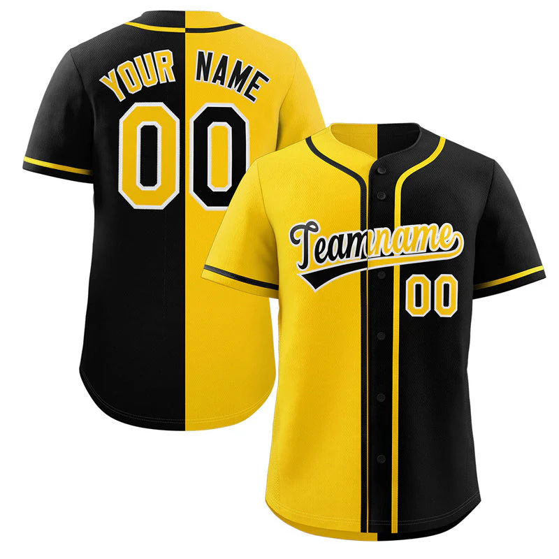 Hcwe Custom Black Yellow-White Hook Split Fashion Authentic Baseball Jersey