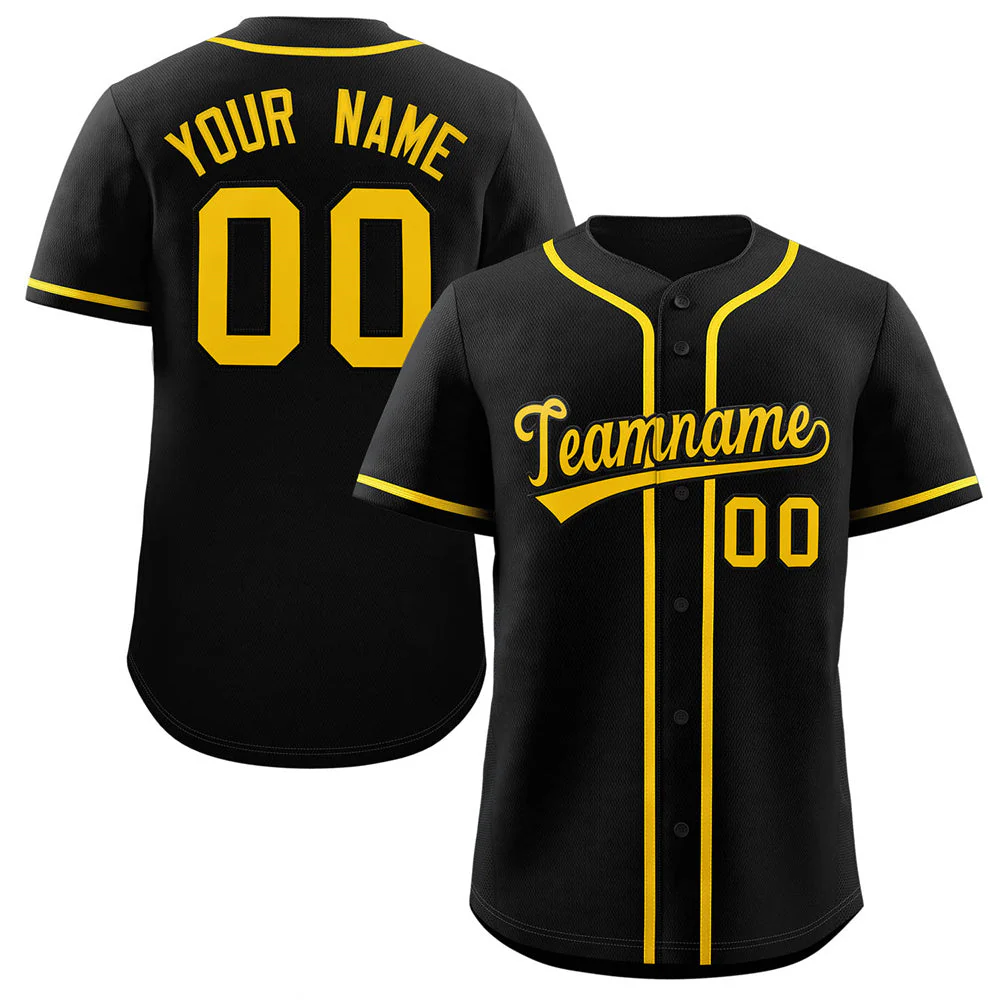 Hcwe Custom Black Yellow Classic Style Authentic Baseball Jersey