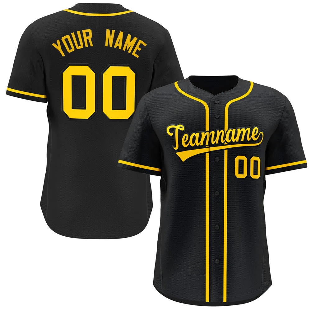 Hcwe Custom Black Yellow Classic Style Fashion Authentic Baseball Jersey