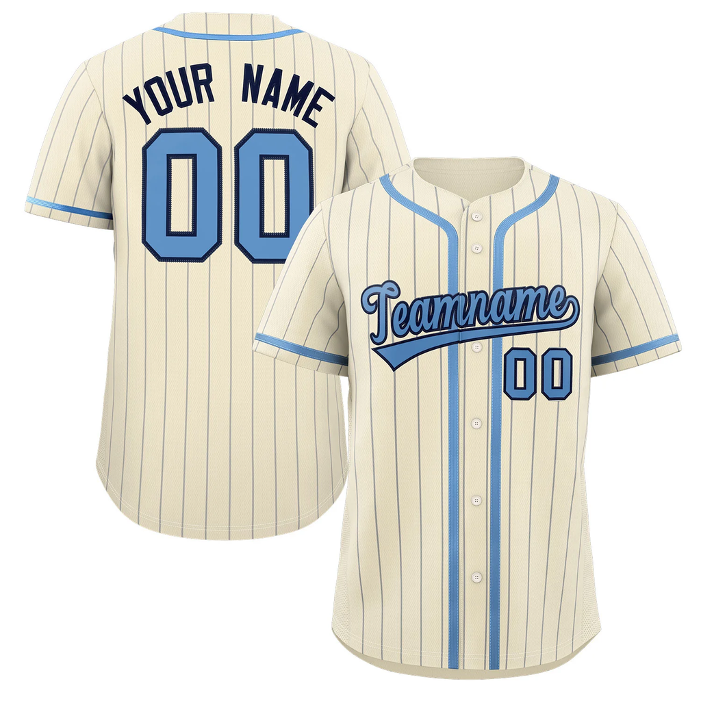 Hcwe Custom Cream Light Blue-Light Gray Stripe Fashion Design Full Button Authentic Baseball Jersey