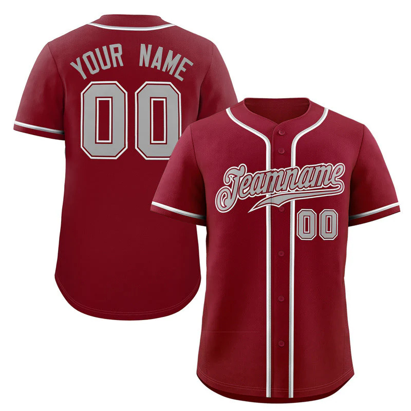 Hcwe Custom Crimson Gray-White Classic Style Authentic Baseball Jersey