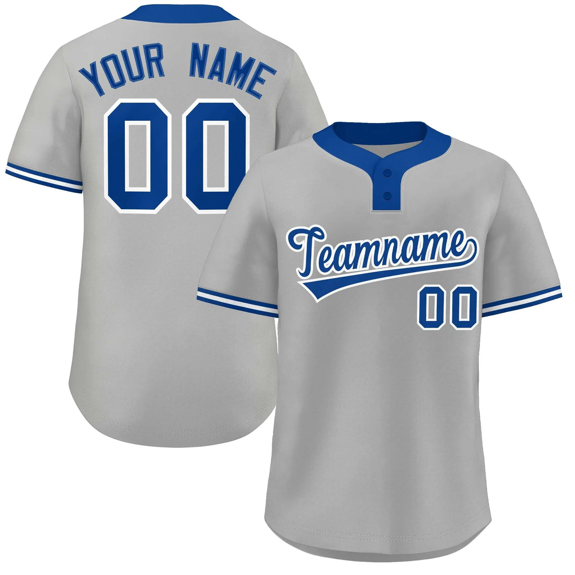 Hcwe Custom Gray Royal-White Classic Style Authentic Two-Button Softball Jersey
