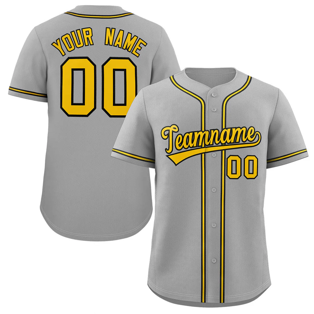 Hcwe Custom Gray Yellow-White Classic Style Authentic Baseball Jersey