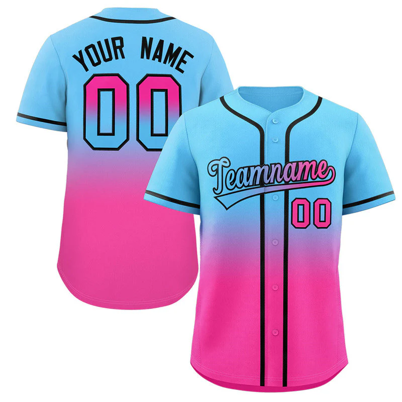 Hcwe Custom Light Blue Pink Gradient Fashion Authentic Baseball Jersey