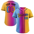 Hcwe Custom Light Blue Purple-Pink-Yellow Gradient Fashion Authentic Baseball Jersey